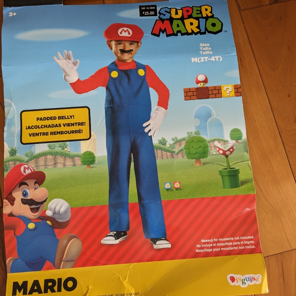 Nintendo Super Mario Costume in Red & Blue with Yellow Accents